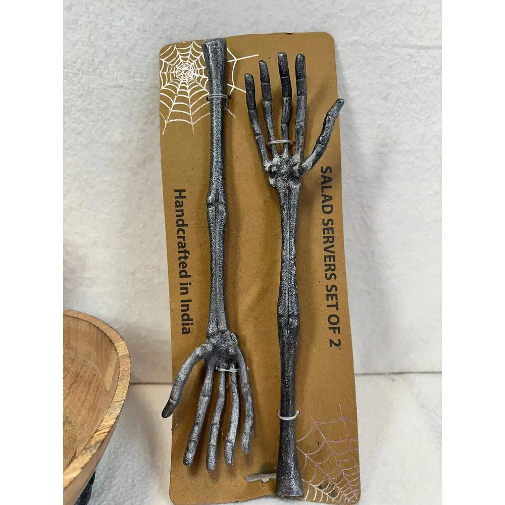 Martha Stewart Collection Halloween Skeleton Wood Bowl & Metal Skeleton Serve